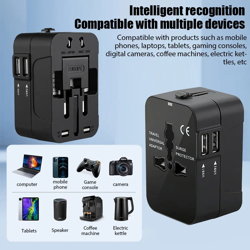 Global Universal Travel Power Adapter with USB Sockets and Child Safety Lock