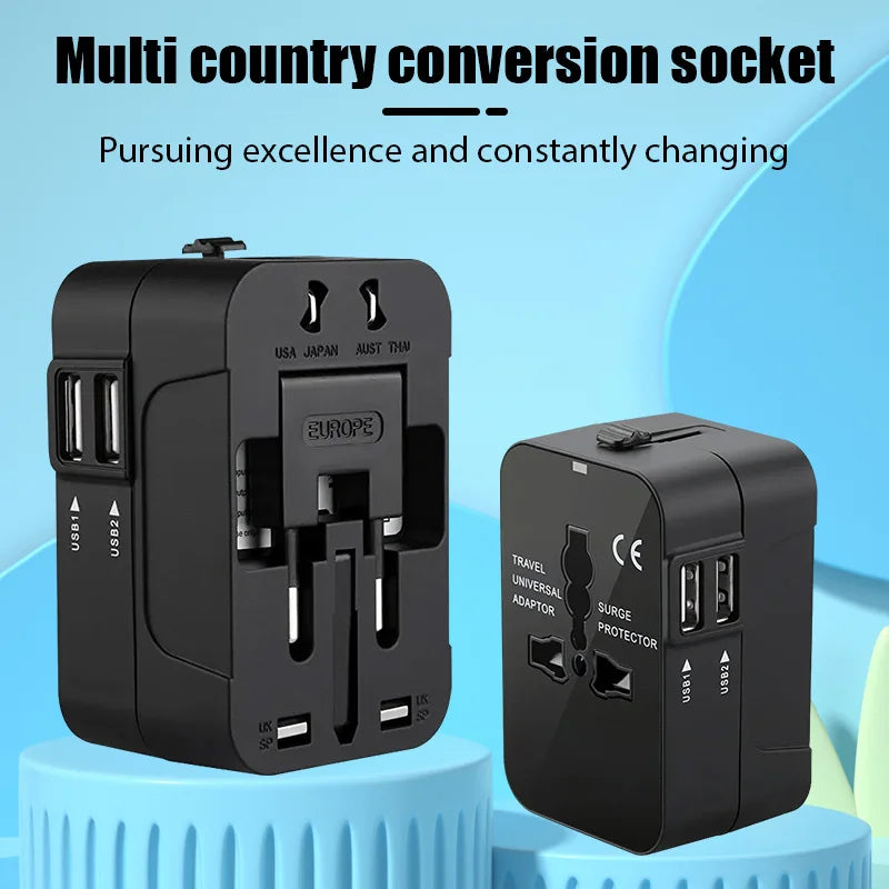 Global Universal Travel Power Adapter with USB Sockets and Child Safety Lock